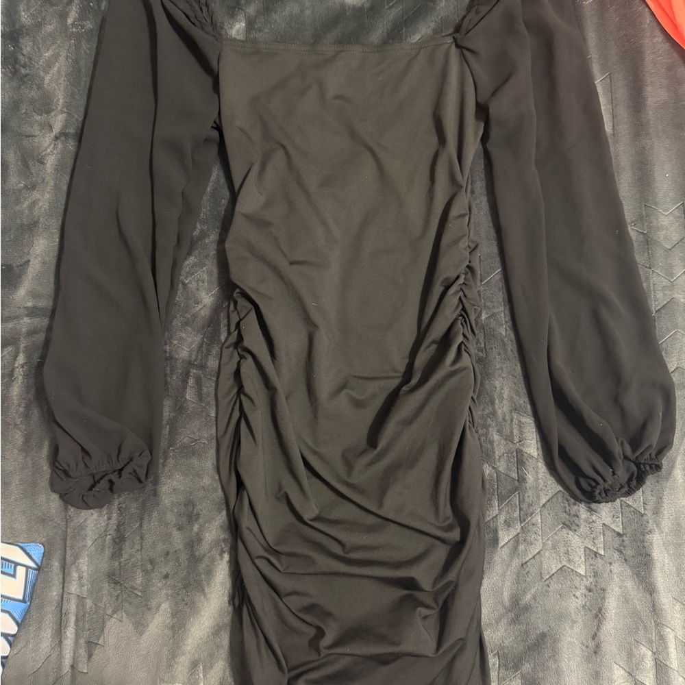 SHEIN Black Ruched Long Sleeve Dress